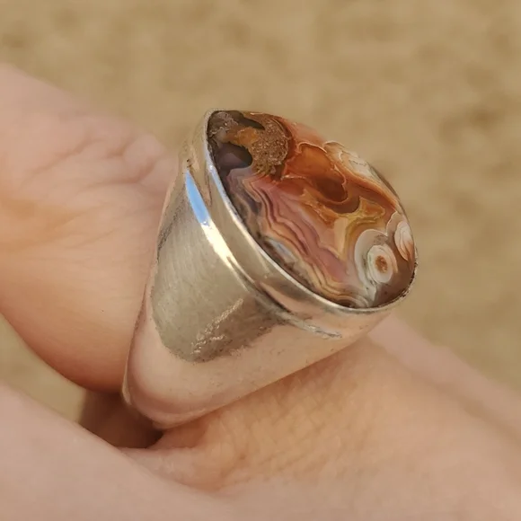 New Men's Crazy Lace Agate 925 Silver Ring. - Picture 4 of 15
